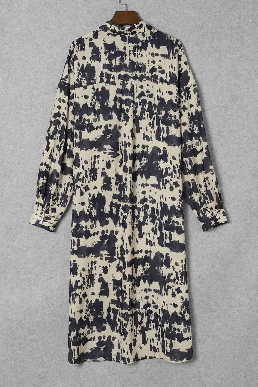 Printed Collared Neck Shirt Dress - Guy Christopher