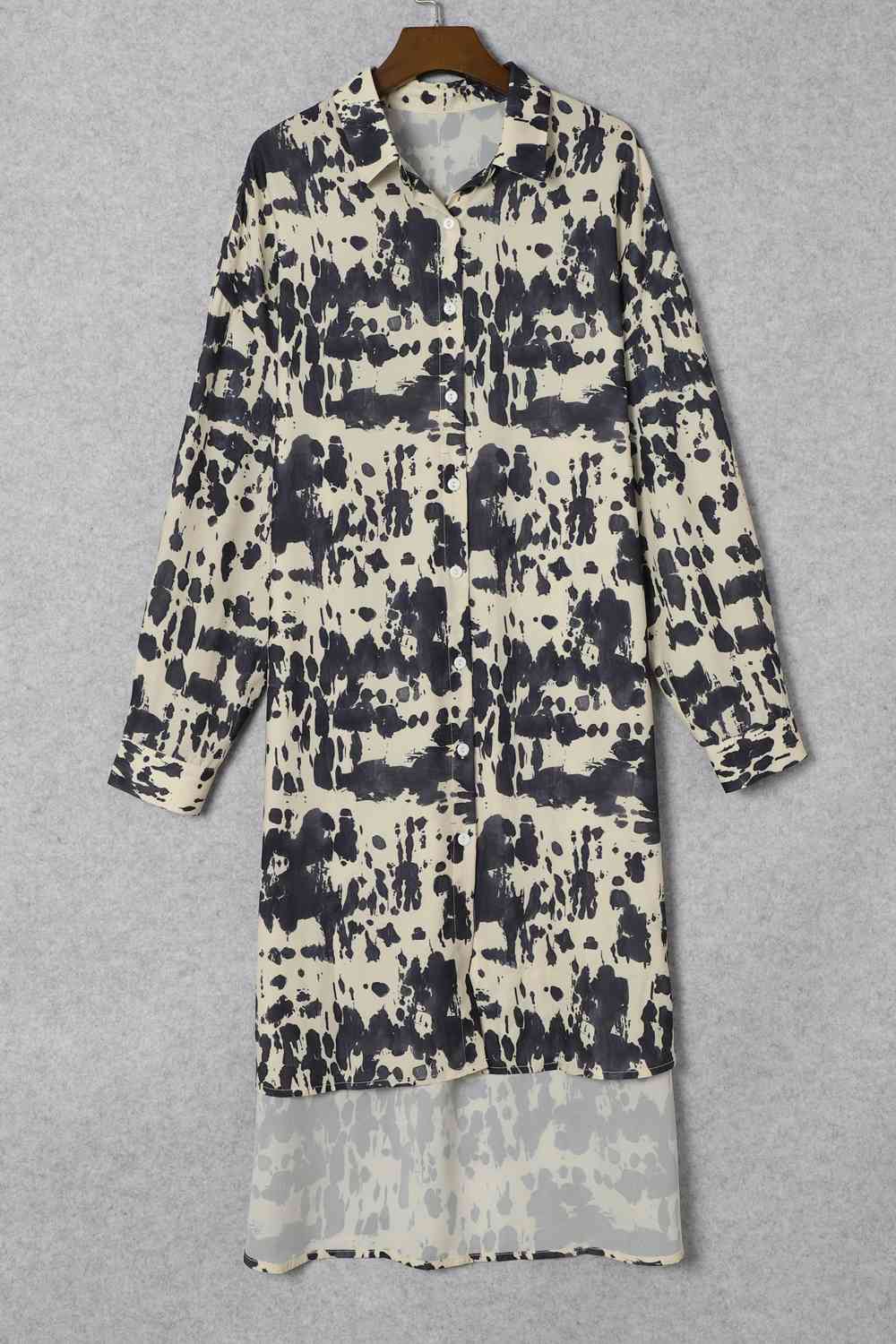 Printed Collared Neck Shirt Dress - Guy Christopher