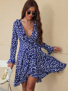 Printed Deep V Tie Waist Dress - Guy Christopher