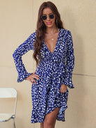 Printed Deep V Tie Waist Dress - Guy Christopher