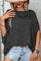 Printed Dolman Sleeve Round Neck Blouse - Guy Christopher