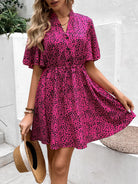 Printed Drawstring Waist Flutter Sleeve Dress - Guy Christopher