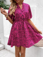 Printed Drawstring Waist Flutter Sleeve Dress - Guy Christopher