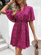 Printed Drawstring Waist Flutter Sleeve Dress - Guy Christopher