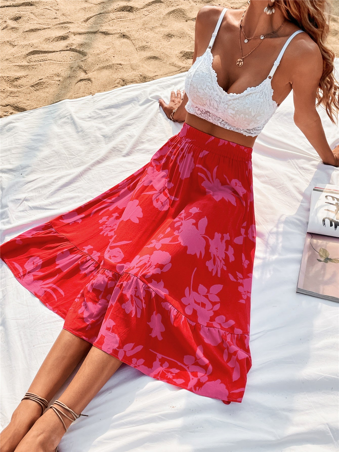 Printed Elastic Waist Skirt - Guy Christopher