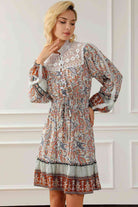 Printed Lace Detail Balloon Sleeve Dress - Guy Christopher