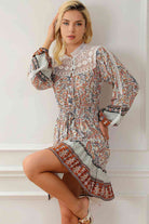 Printed Lace Detail Balloon Sleeve Dress - Guy Christopher