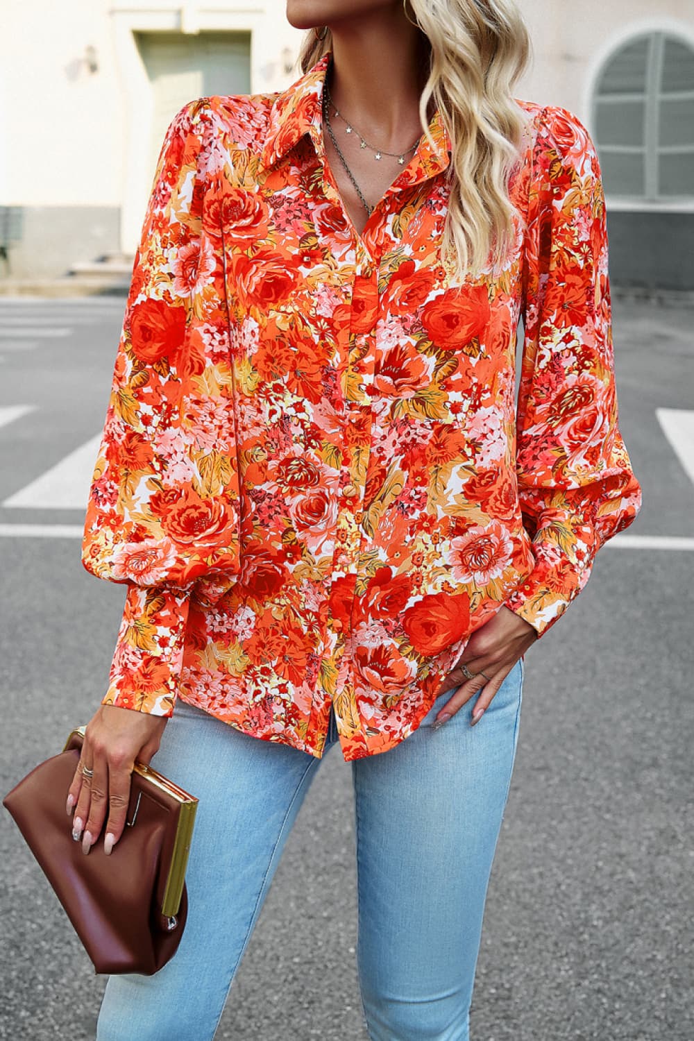 Printed Lantern Sleeve Shirt - Guy Christopher