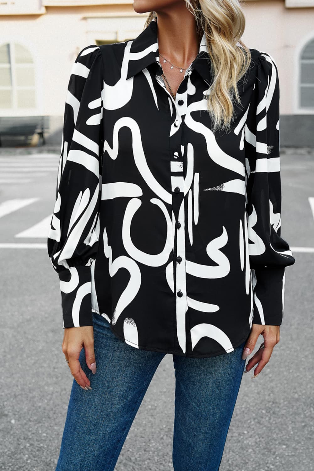 Printed Lantern Sleeve Shirt - Guy Christopher