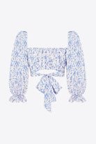 Printed Long Flounce Sleeve Cropped Blouse - Guy Christopher