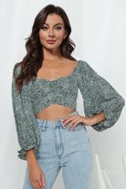 Printed Long Flounce Sleeve Cropped Blouse - Guy Christopher