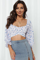 Printed Long Flounce Sleeve Cropped Blouse - Guy Christopher