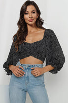 Printed Long Flounce Sleeve Cropped Blouse - Guy Christopher