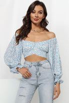 Printed Long Flounce Sleeve Cropped Blouse - Guy Christopher