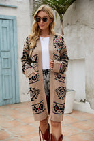 Printed Long Sleeve Cardigan with Pocket - Guy Christopher