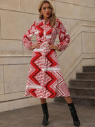 Printed Long Sleeve Midi Dress - Guy Christopher