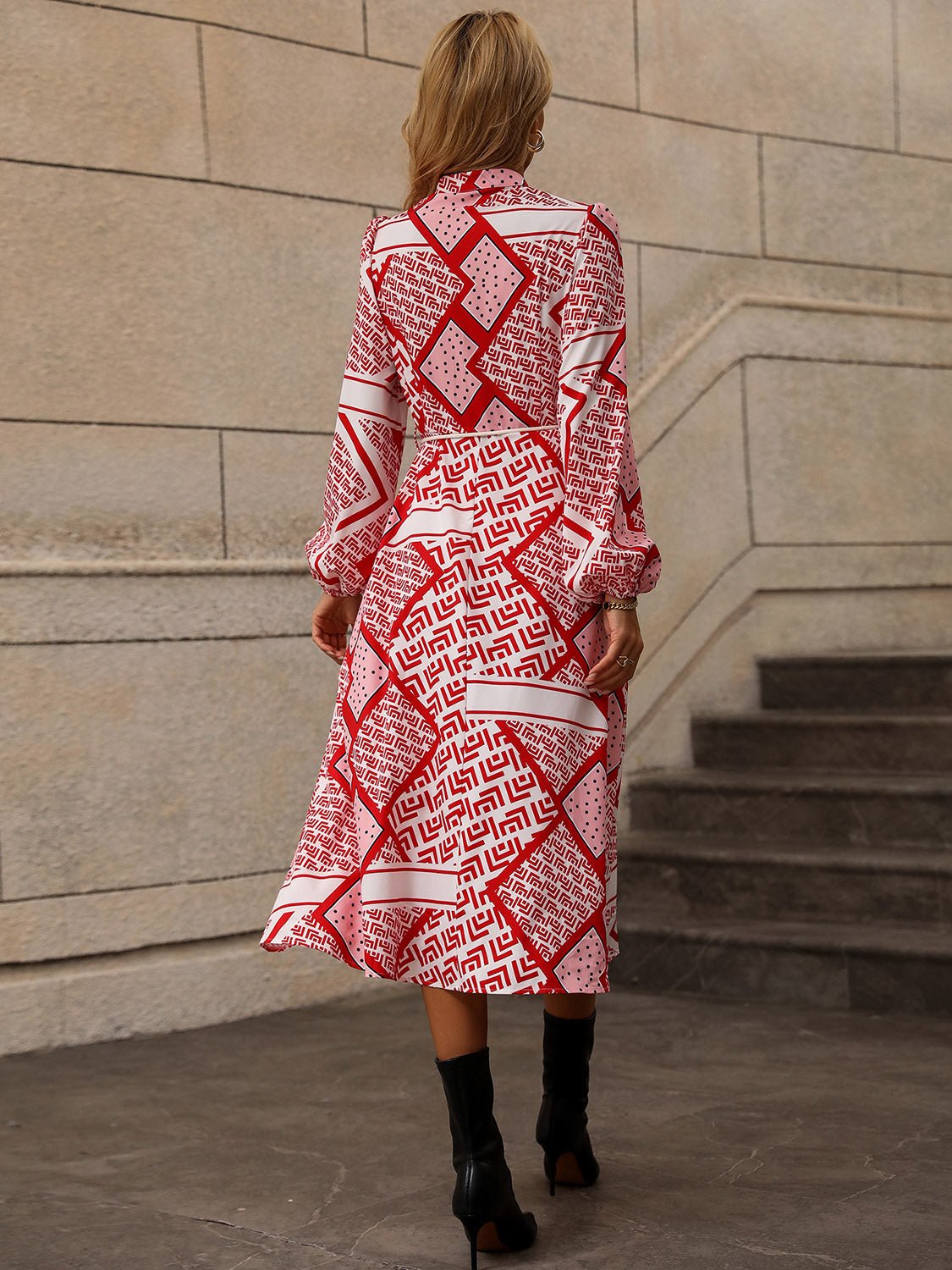 Printed Long Sleeve Midi Dress - Guy Christopher