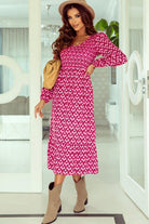 Printed Long Sleeve Midi Dress - Guy Christopher