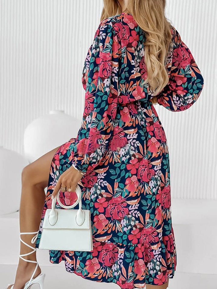 Printed Long Sleeve Slit Dress - Guy Christopher