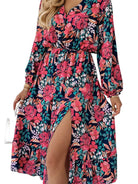 Printed Long Sleeve Slit Dress - Guy Christopher