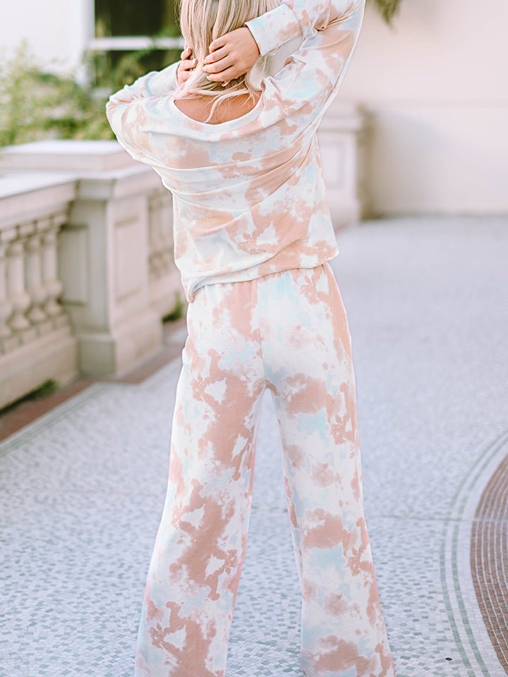 Printed Long Sleeve Top and Wide Leg Pants Lounge Set - Guy Christopher