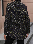 Printed Notched Long Sleeve Blouse - Guy Christopher