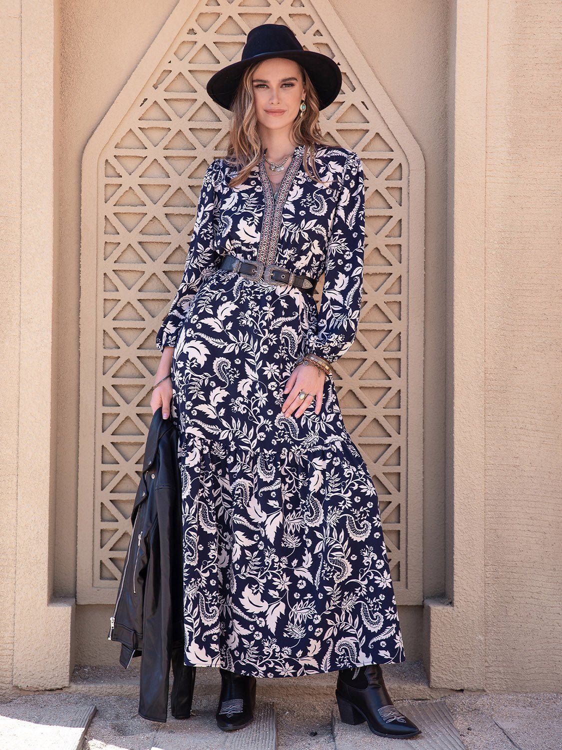 Printed Notched Neck Maxi Dress - Guy Christopher