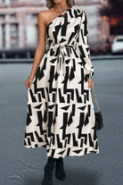 Printed One-Shoulder Tie Waist Dress - Guy Christopher