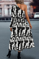 Printed One-Shoulder Tie Waist Dress - Guy Christopher