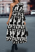 Printed One-Shoulder Tie Waist Dress - Guy Christopher