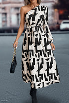 Printed One-Shoulder Tie Waist Dress - Guy Christopher