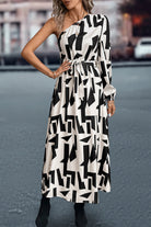 Printed One-Shoulder Tie Waist Dress - Guy Christopher