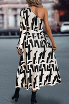 Printed One-Shoulder Tie Waist Dress - Guy Christopher