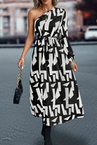 Printed One-Shoulder Tie Waist Dress - Guy Christopher