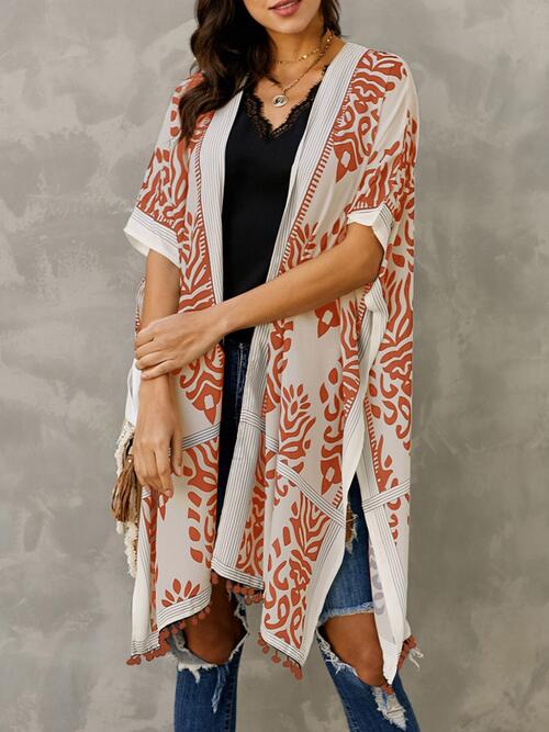 Printed Open Front Slit Cardigan - Guy Christopher