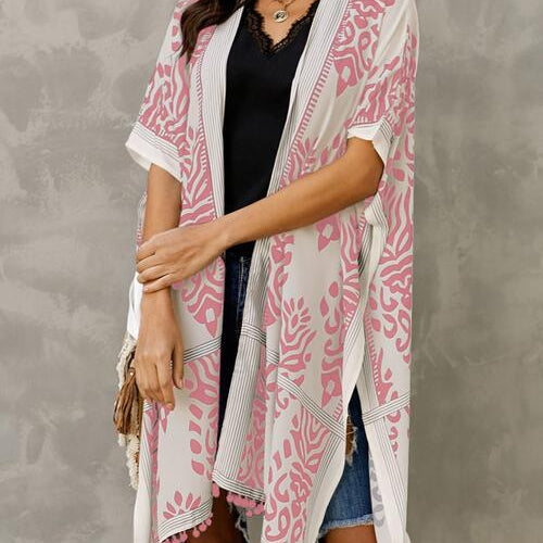 Printed Open Front Slit Cardigan - Guy Christopher