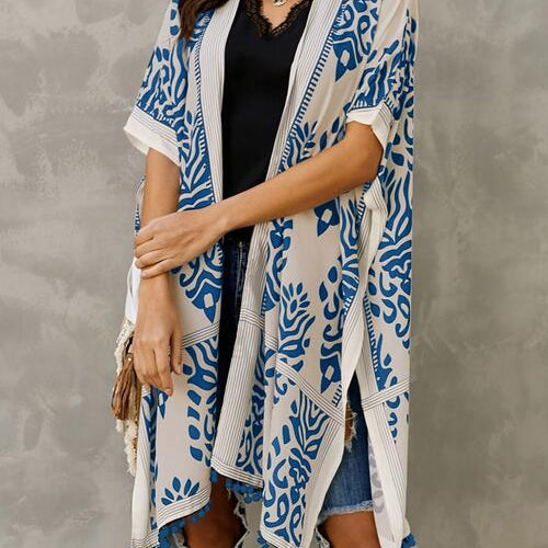 Printed Open Front Slit Cardigan - Guy Christopher