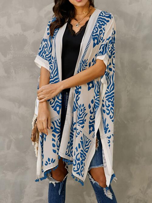 Printed Open Front Slit Cardigan - Guy Christopher