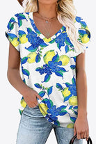 Printed Petal Sleeve V-Neck Blouse - Guy Christopher