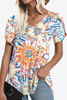 Printed Petal Sleeve V-Neck Blouse - Guy Christopher