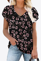 Printed Petal Sleeve V-Neck Blouse - Guy Christopher