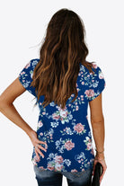 Printed Petal Sleeve V-Neck Blouse - Guy Christopher