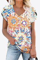 Printed Petal Sleeve V-Neck Blouse - Guy Christopher