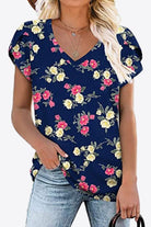 Printed Petal Sleeve V-Neck Blouse - Guy Christopher