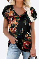 Printed Petal Sleeve V-Neck Blouse - Guy Christopher