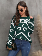 Printed Round Neck Dropped Shoulder Sweater - Guy Christopher