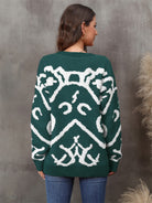 Printed Round Neck Dropped Shoulder Sweater - Guy Christopher