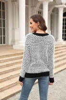 Printed Round Neck Dropped Shoulder Sweater - Guy Christopher