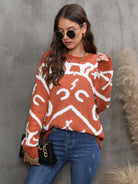 Printed Round Neck Dropped Shoulder Sweater - Guy Christopher