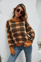 Printed Round Neck Dropped Shoulder Sweater - Guy Christopher